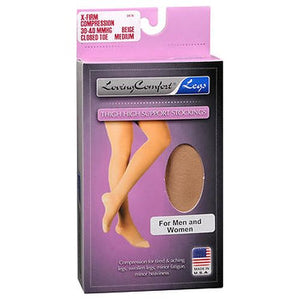 Loving Comfort, Thigh High Support Stockings Closed Toe X-Firm Compression Medium Beige, 1 Each