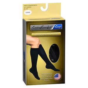 Loving Comfort, Support Knee High Socks Mild Compression Large Black, 1 Pair