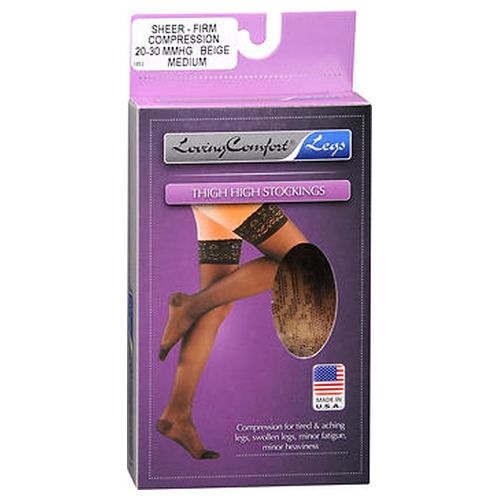 Loving Comfort, Thigh High Stockings Sheer Firm Compression Medium Beige, 1 Each