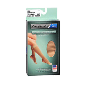 Loving Comfort, Knee High Support Stockings Firm Compression Closed Toe Medium Beige, 1 Pair