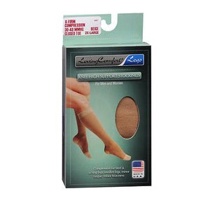 Loving Comfort, Knee High Support Stockings X-Firm Compression Closed Toe 2X-Large Beige, 1 Pair