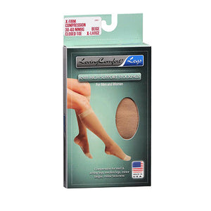 Loving Comfort, Knee High Support Stockings X-Firm Compression Closed Toe X-Large Beige, 1 Pair
