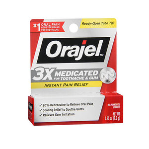 Orajel, 3X Medicated For Toothache And Gum Gel, 0.25 Oz