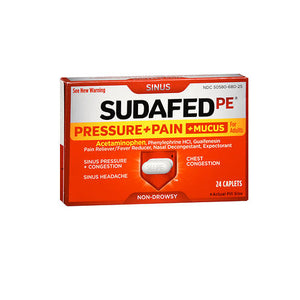 Sudafed Pe, Pressure Plus Pain + Mucus Caplet, 24 Tabs