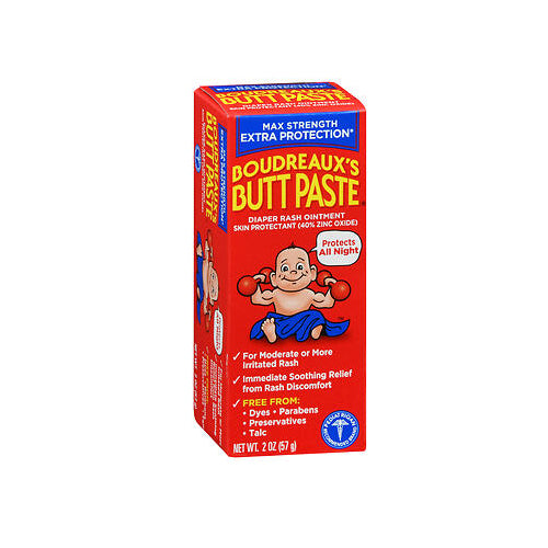Boudreaux, Butt Paste Zinc Oxide 40% Diaper Rash Ointment Max Strength, 2 Oz
