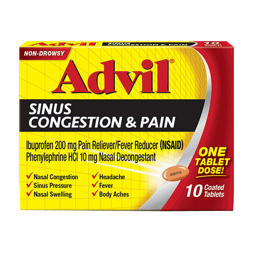 Advil, Sinus Congestion And Pain Coated, 10 Tabs
