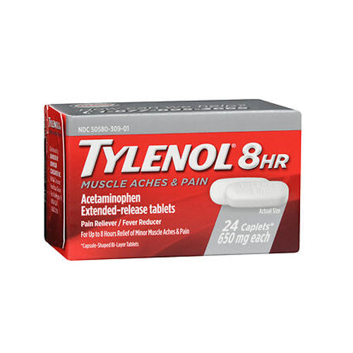 Tylenol, 8 Hr Muscle Aches And Pain Acetaminophen Extended-Release Caplets, 650 Mg, 24 Caps