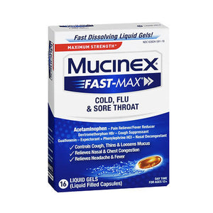 Mucinex, Fast Max Cold Flu And Sore Throat Liquid Gels Maximum Strength, 16 Caps