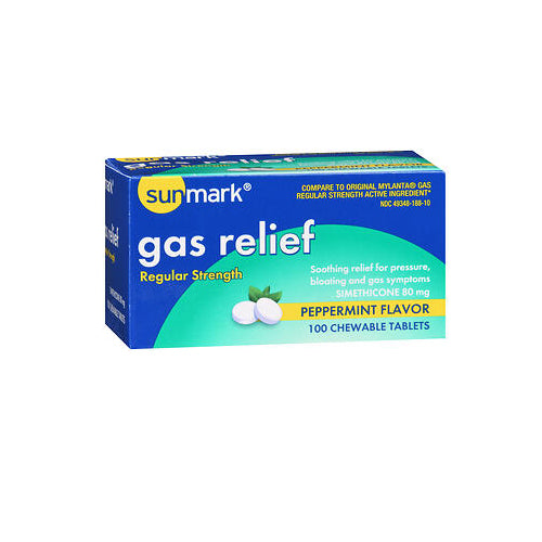 Sunmark, Gas Relief Chewable Tablets Regular Strength Peppermint Flavor, 100 Tabs
