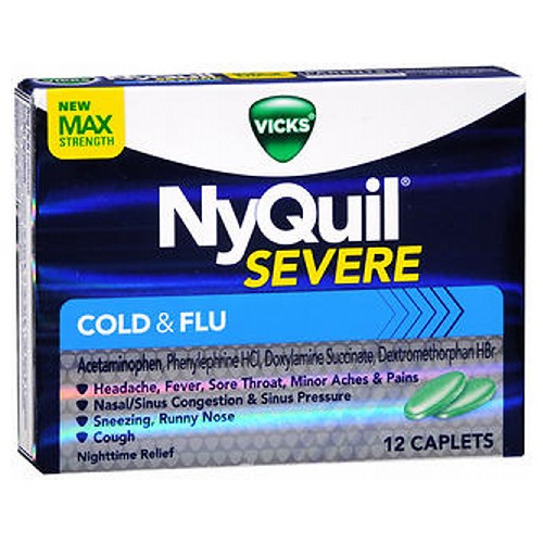 Vicks, Nyquil Severe Cold & Flu + Congestion Coated Caplets Vapocool, 24 Caps
