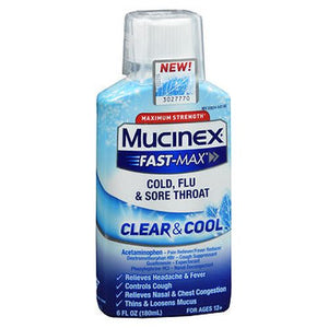 Mucinex, Fast Max Cold Flu & Sore Throat Clear & Cool Liquid, 6 Oz