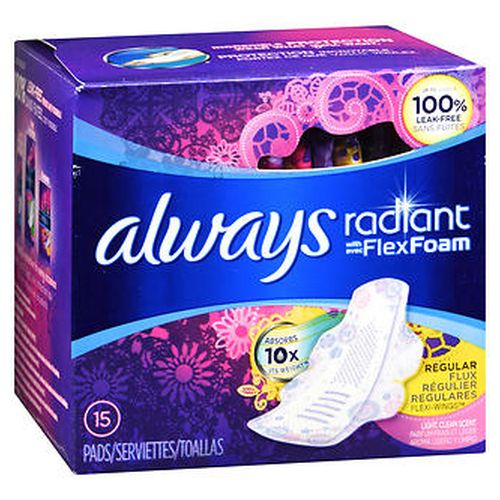 Always Discreet, Radiant Pads Size 1 Regular With Flexi-Wings Light Clean, 15 Each