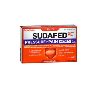 Sudafed Pe, Pressure + Pain + Cold Caplets, 24 Tabs