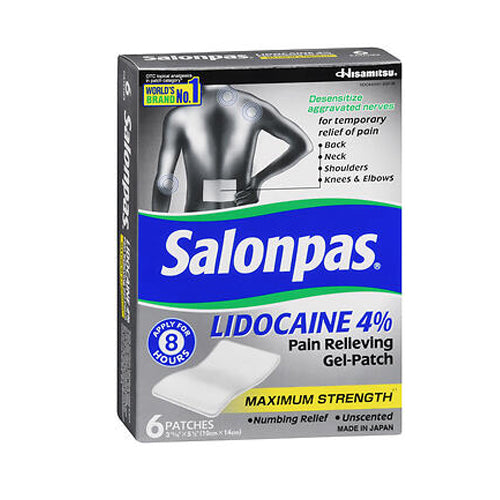 Salonpas, Lidocaine 4% Pain Relieving Gel-Patches Maximum Strength, 6 Each