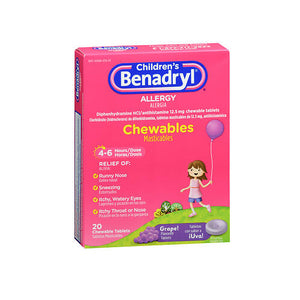 Benadryl, Children'S Allergy Chewable Tablets Grape Flavored, 20 Tabs