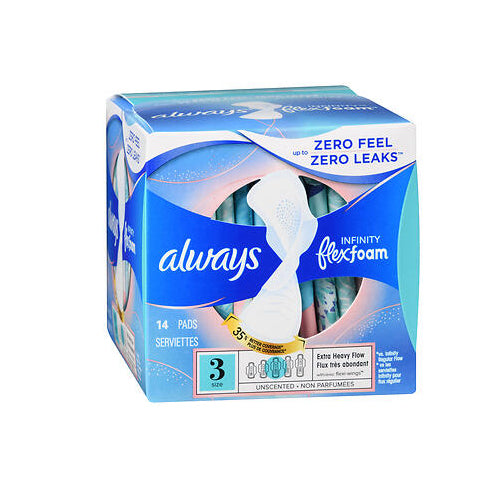 Always Discreet, Infinity Flexfoam Pads Size 3 Extra Heavy Flow With Flexi-Wings Unscented, 14 Each