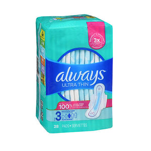 Always Discreet, Ultra Thin Pads Size 3 Extra Long Super With Flexi-Wings, 28 Each