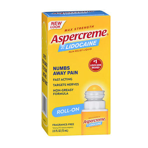 Aspercreme, 4% Lidocaine Pain Relief Liquid Roll-On Max Strength Fragrance-Free, 2.5 Oz