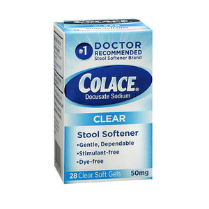 Colace, Docusate Sodium Stool Softener Clear Soft Gels, 50 Mg, 28 Caps