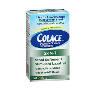 Colace, 2-In-1 Stool Softener Plus Stimulant Laxative, 30 Tabs