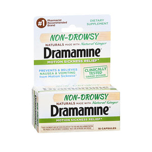 Dramamine, Motion Sickness Non Drowsy Natural Ginger Capsules, 18 Tabs