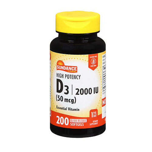 Sundance, High Potency D3 Quick Release Softgels, 2000 IU, 200 Caps