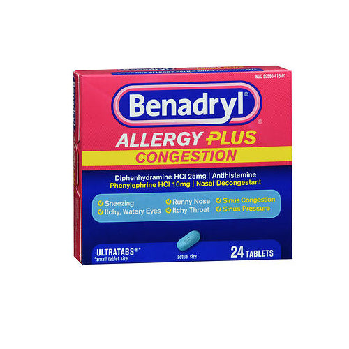 Benadryl, Allergy Plus Congestion Ultra, 24 Tabs