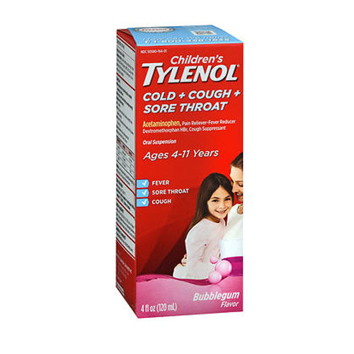 Tylenol, Children'S Cold Plus Cough + Sore Throat Oral Suspension Bubble Gum, 4 Oz