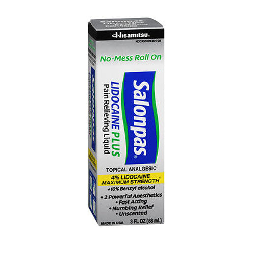 Salonpas, Lidocaine 4% Plus Pain Relieving Liquid No-Mess Roll On, 3 Oz