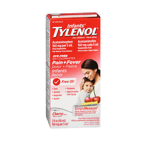 Tylenol, Infants' Pain + Fever Acetaminophen Oral Suspension Dye Free Cherry, 160 Mg, 2 Oz