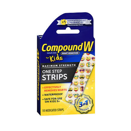 Compound W, Wart Remover Salicylic Acid One Step Medicated Strips For Kids Maximum Strength, 10 Each