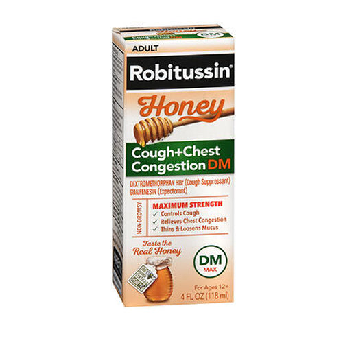 Robitussin, Adult Honey Cough + Chest Congestion Dm Liquid Maximum Strength, 4 Oz