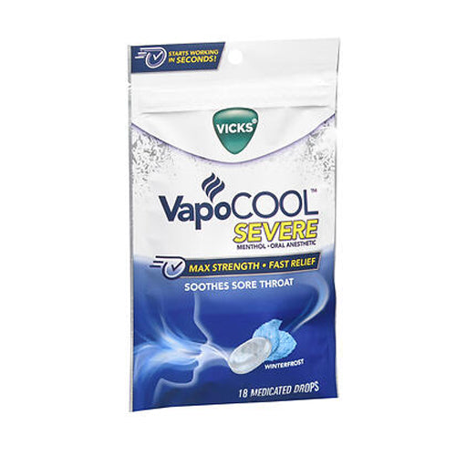Vicks, Vapocool Severe Menthol Oral Anesthetic Medicated Drops Winterfrost, 18 Each
