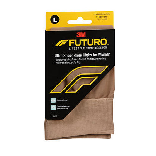 Futuro, Lifestyle Compression Ultra Sheer Knee Highs For Women Moderate Large Nude, 1 Each