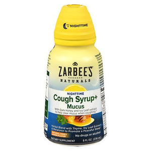 Zarbees, Naturals Nighttime Cough Syrup + Mucus Natural Honey Lemon Flavor, 8 Oz