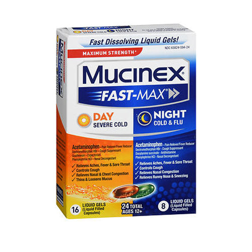 Mucinex, Fast-Max Day And Night Cold & Flu Liquid Gels Maximum Strength, 24 Caps