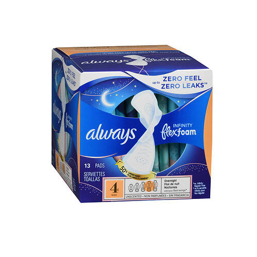 Always Discreet, Overnight Infifnity Flex Foam Pads Size 4, 13 Each