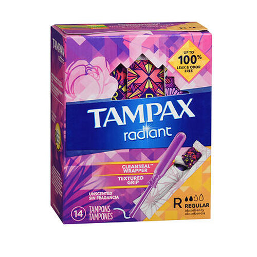 Tampax, Radiant Tampons Regular Absorbency Unscented, 14 Each
