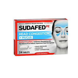 Sudafed Pe, Head Congestion And Mucus Tablets, 24 Caplets