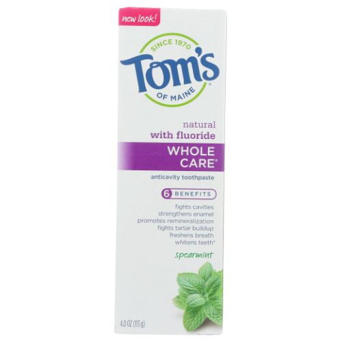 Tom's Of Maine, Whole Care Spearmint Natural Toothpaste with Fluoride, 4 Oz
