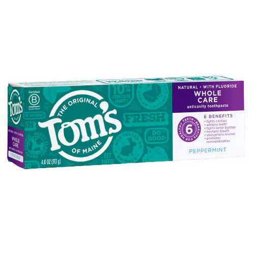 Tom's Of Maine, Whole Care Peppermint Natural Toothpaste With Fluoride, 4 Oz