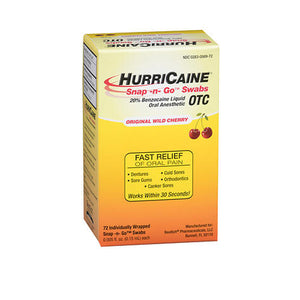 Beutlich Incorporated, 20% Benzocaine Oral Anesthetic Snap-N-Go Swabs Liquid Original Wild Cherry, 72 Count