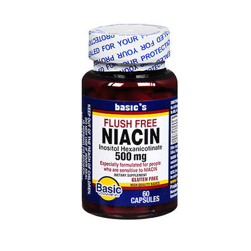Basic Vitamins, Niacin Capsules Flush Free, 500 mg, 60 Count