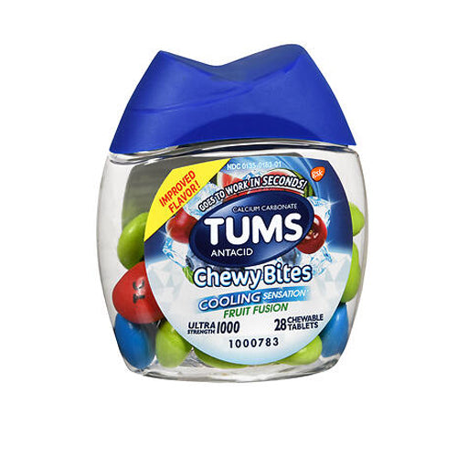 Tums, Ultra Strength Chewy Bites Antacid Cooling Sensation Fruit Fusion, 28 Tabs
