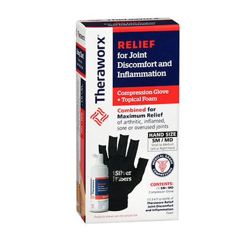 Theraworx, Relief For Joint Discomfort And Inflammation Compression Glove + Topical Foam Small And Medium, 1 Each