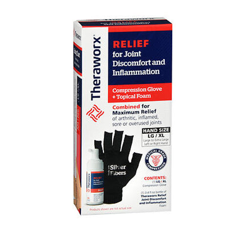 Theraworx, Relief For Joint Discomfort And Inflammation Compression Glove + Topical Foam Large And Xl, 1 Each