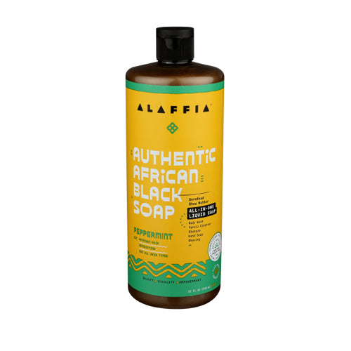 Alaffia, Authentic African Black Soap Shea Butter And Wild Mint With Peppermint, 32 Oz
