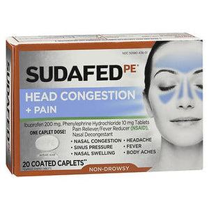Sudafed Pe, Head Congestion + Pain Coated Caplets, 20 Each