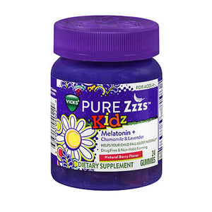 Vicks, Pure Zzzs Kidz Melatonin + Chamomile And Lavender Gummies Natural Berry, 24 Each