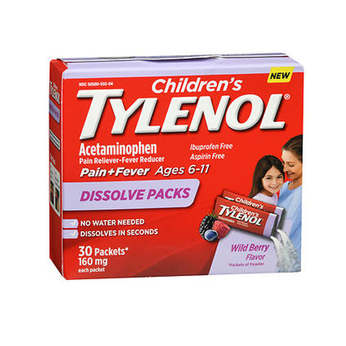 Tylenol, Children'S Pain + Fever Acetaminophen Dissolve Packs Wild Berry, 160 Mg, 30 Count